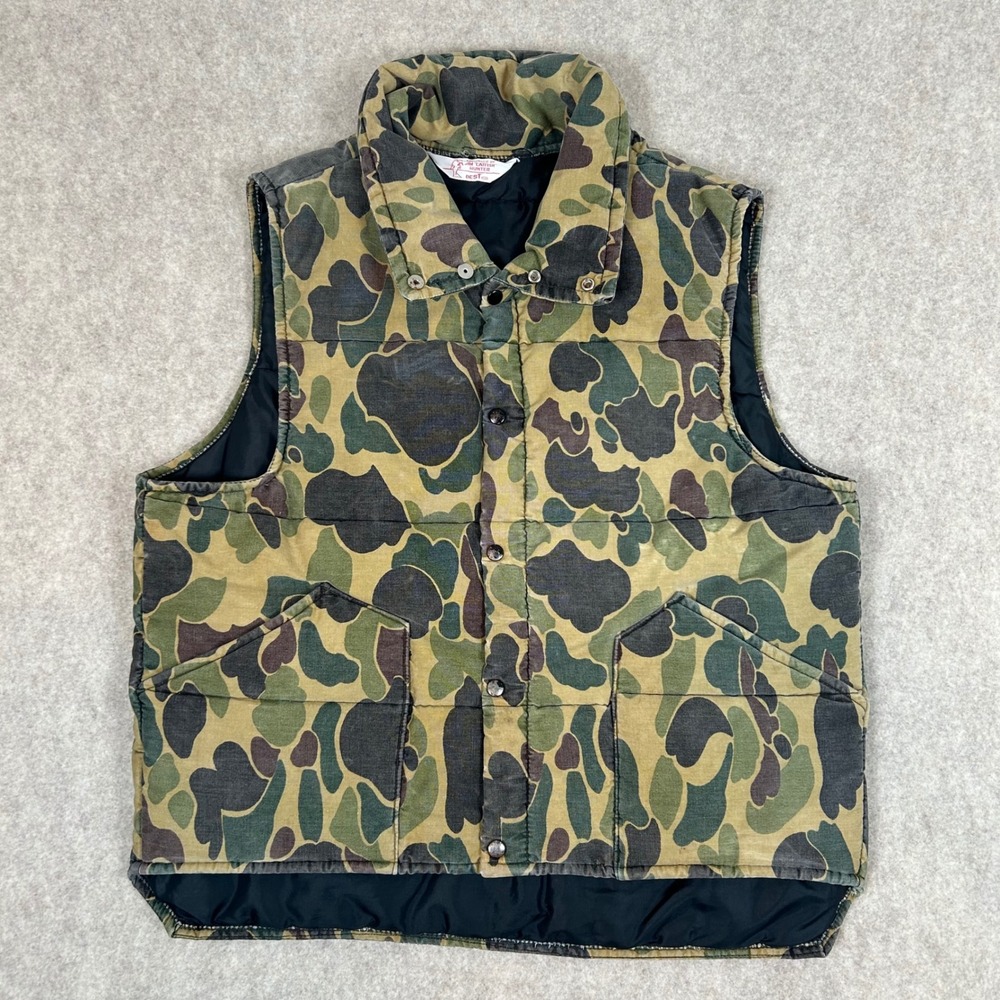 Jim Catfish Hunter Puffer Vest Mens L Camo Vintage Duck Hunting Quilted